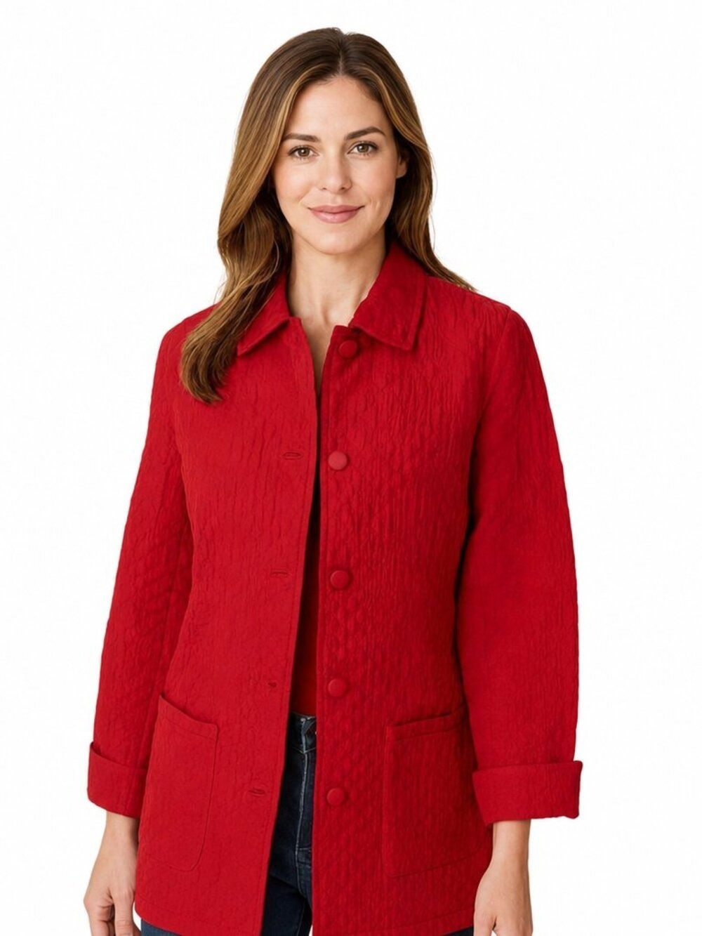 Coldwater Creek Red Quilted Jacket Button Front Size Medium